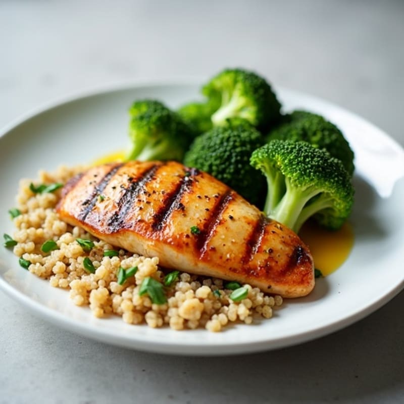 Grilled Chicken Breast with Steamed Broccoli and Quinoa