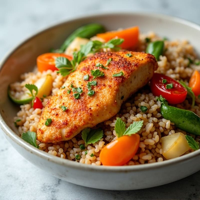 Crispy Chicken and Vegetable Stir-Fry with Brown Rice