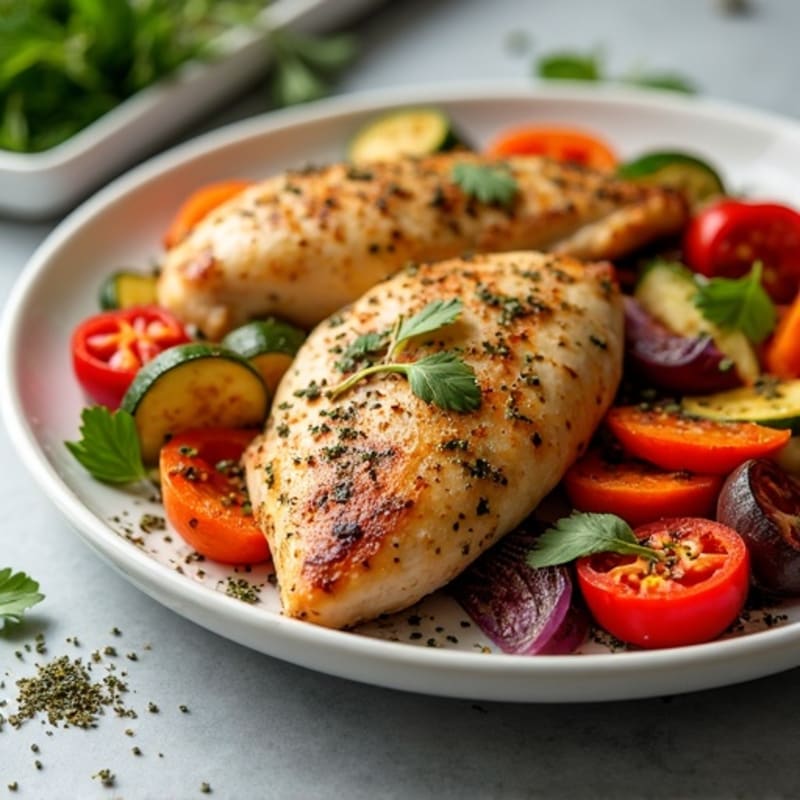 Herb-Crusted Sheet Pan Chicken with Roasted Rainbow Vegetables