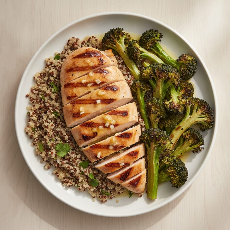 Grilled Chicken Breast with Quinoa and Roasted Broccoli
