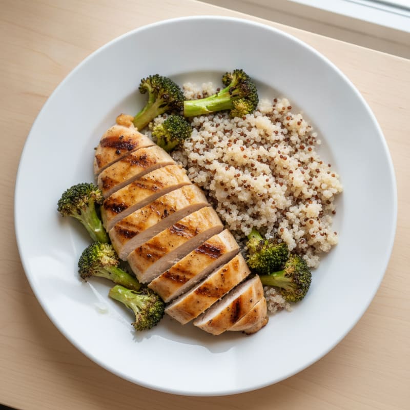 Grilled Chicken Breast with Quinoa and Roasted Broccoli