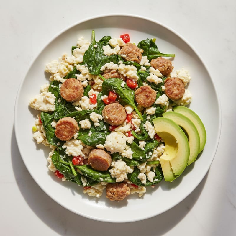 Egg White Scramble with Turkey Sausage and Spinach