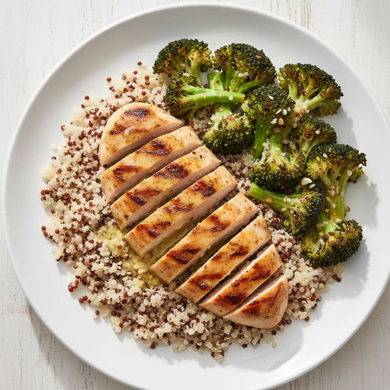 Grilled Chicken Breast with Quinoa and Roasted Broccoli