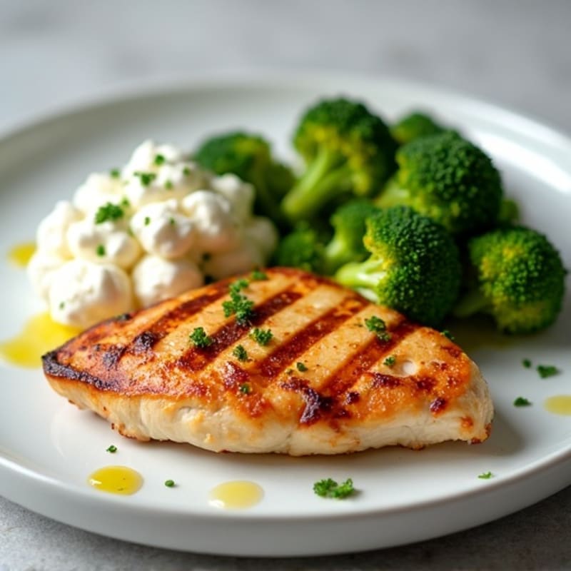 Grilled Chicken Breast with Cottage Cheese and Roasted Broccoli