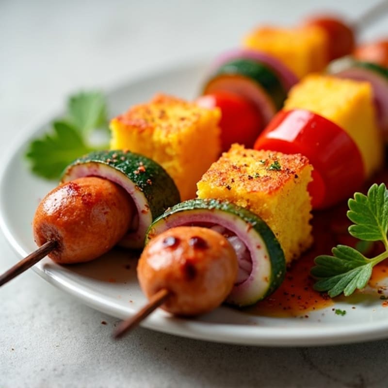 Golden Baked Cornbread Chicken Sausage Skewers