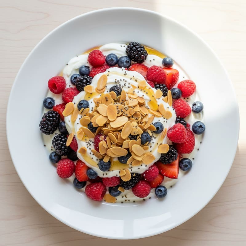 Greek Yogurt Parfait with Mixed Berries and Almonds
