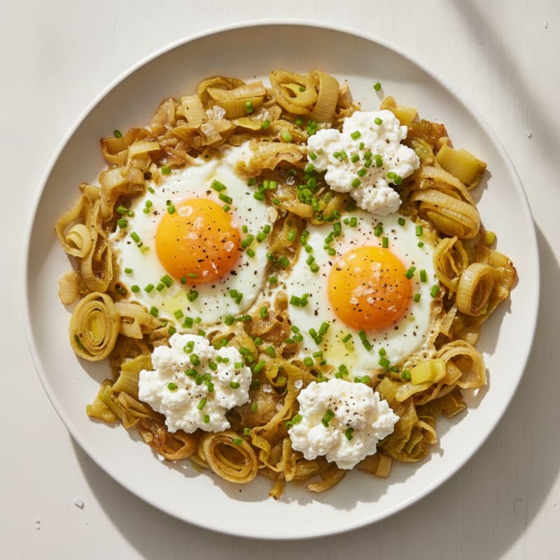 Baked Eggs with Sautéed Leeks and Cottage Cheese