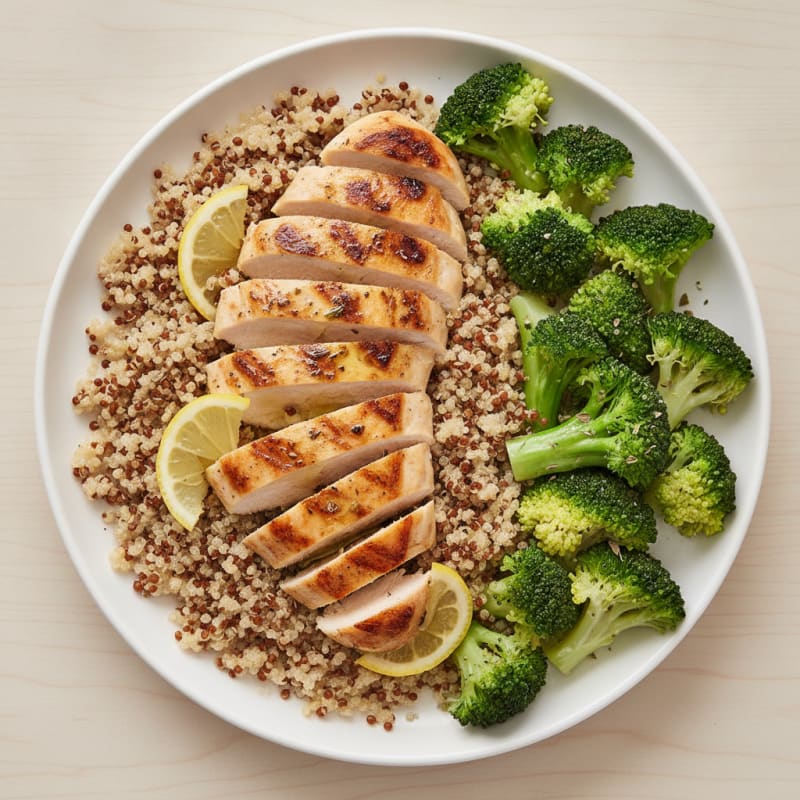 Grilled Chicken Breast with Quinoa and Steamed Broccoli