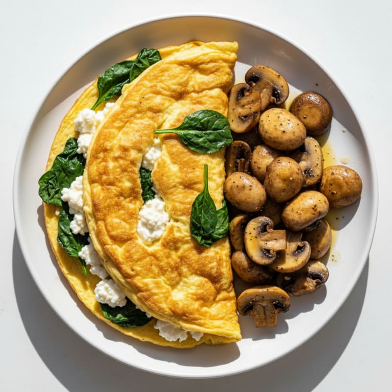 Cottage Cheese Spinach Omelette with Sautéed Mushrooms