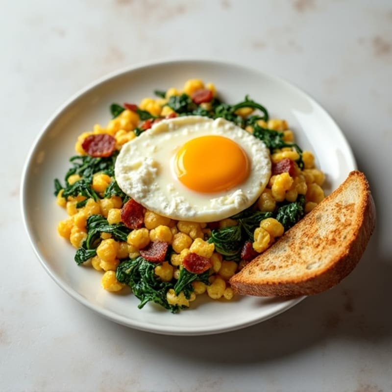 Cottage Cheese Egg Scramble with Spinach and Turkey Bacon