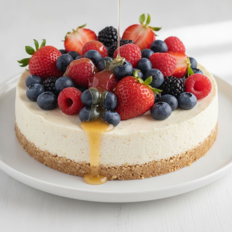 Silky Greek Yogurt Protein Cheesecake with Fresh Berries