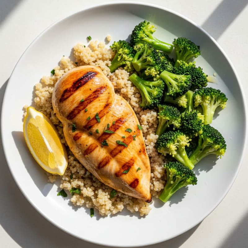 Grilled Chicken Breast with Quinoa and Steamed Broccoli