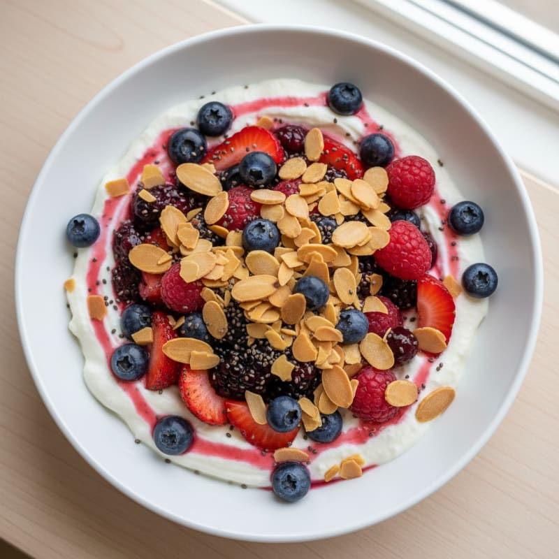 Greek Yogurt Protein Parfait with Mixed Berries and Almonds