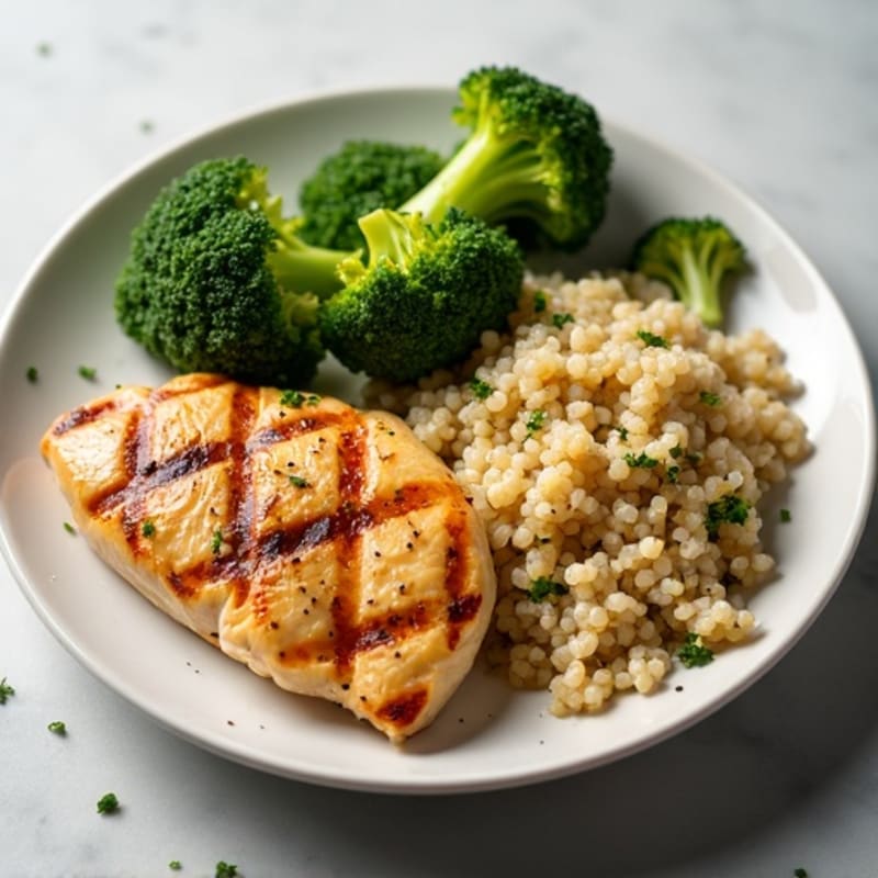 Grilled Chicken Breast with Roasted Broccoli and Quinoa