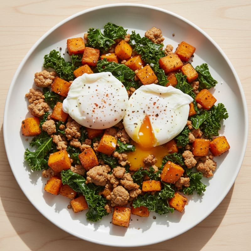 Sweet Potato and Kale Hash with Poached Egg
