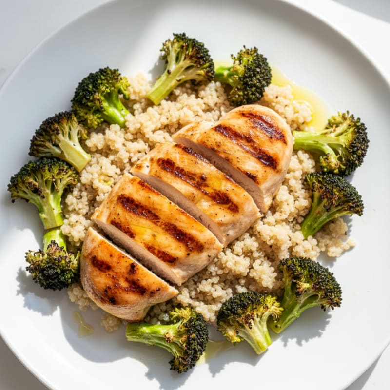 Grilled Chicken Breast with Quinoa and Roasted Broccoli