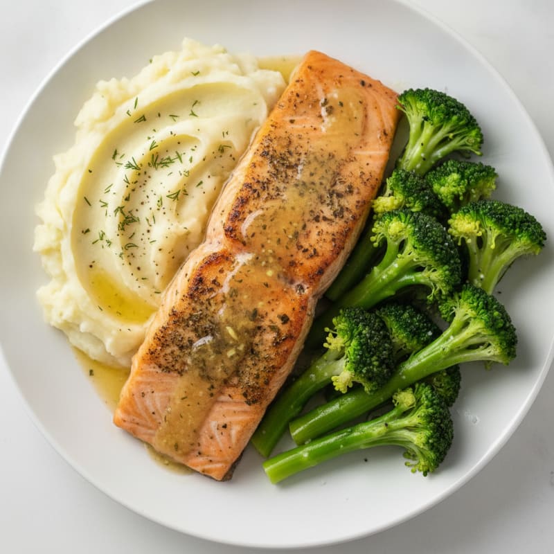 Baked Salmon with Garlic Mashed Potatoes