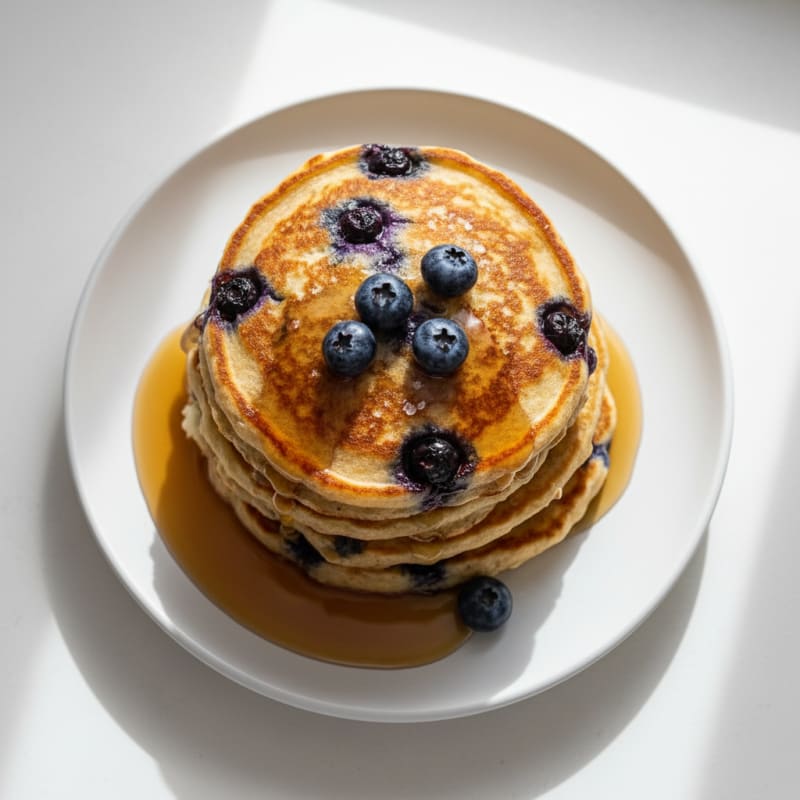 Blueberry Ricotta Pancakes with Maple Syrup