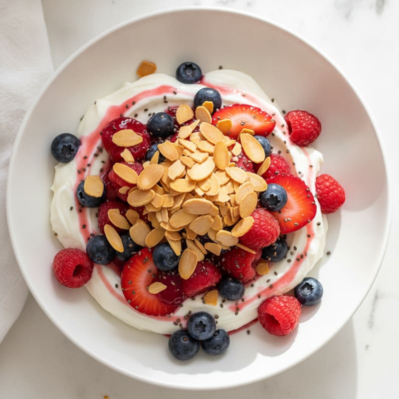 Greek Yogurt Protein Parfait with Mixed Berries and Almonds