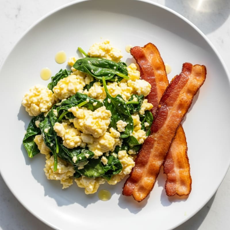 Cottage Cheese Scramble with Spinach and Turkey Bacon
