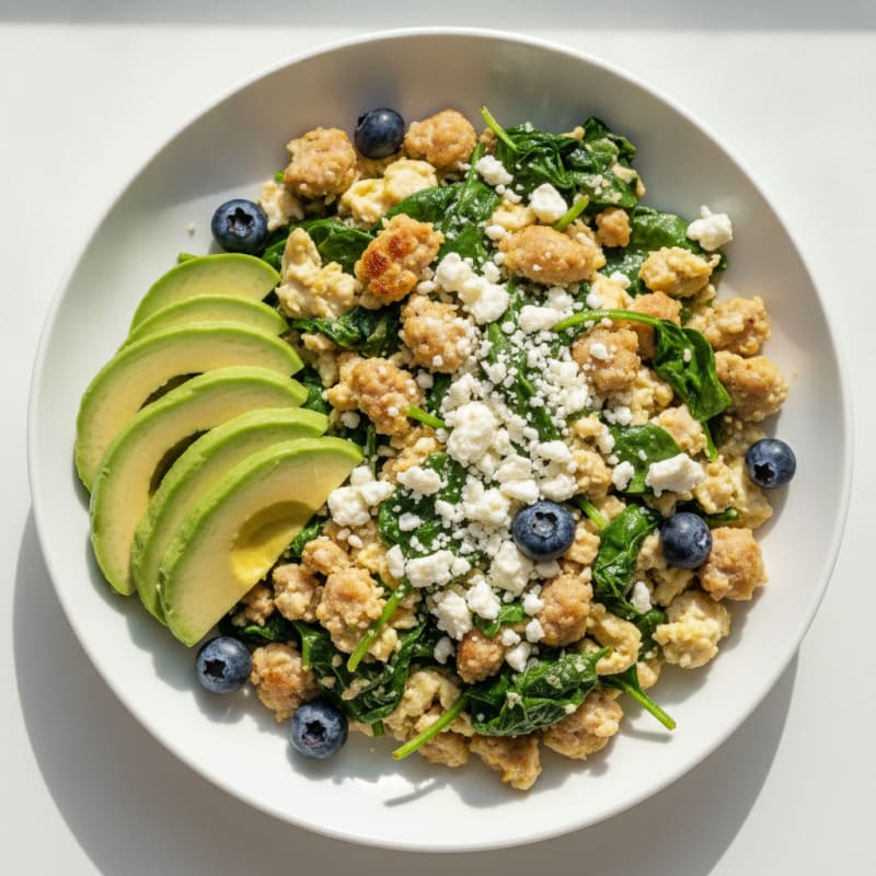 Egg White and Turkey Sausage Scramble with Spinach and Feta
