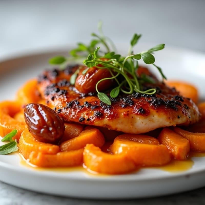 Sticky Date-Glazed Chicken with Creamy Roasted Sweet Potatoes