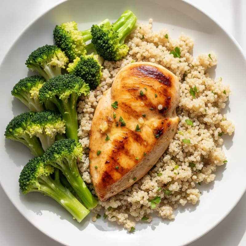 Grilled Chicken Breast with Quinoa and Steamed Broccoli