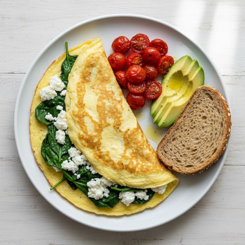 Egg White Spinach Omelette with Cottage Cheese and Cherry Tomatoes