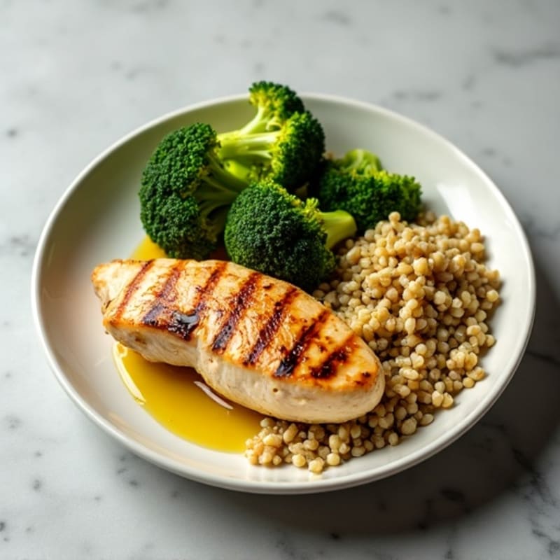 Grilled Chicken Breast with Quinoa and Roasted Broccoli