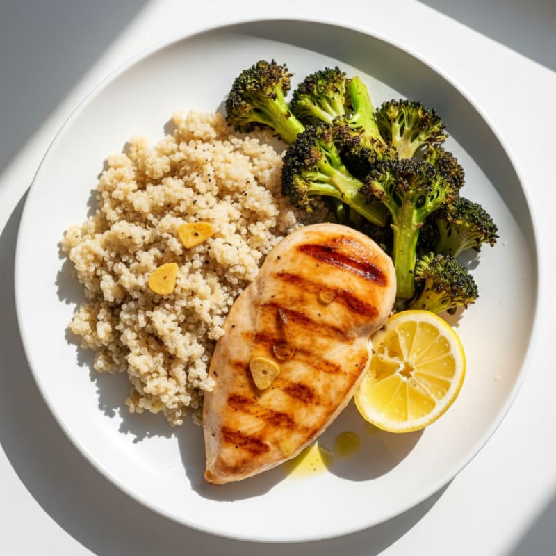 Grilled Chicken Breast with Quinoa and Roasted Broccoli