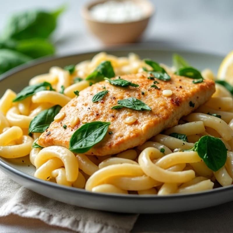 Creamy Lemon Garlic Chicken Pasta with Fresh Spinach