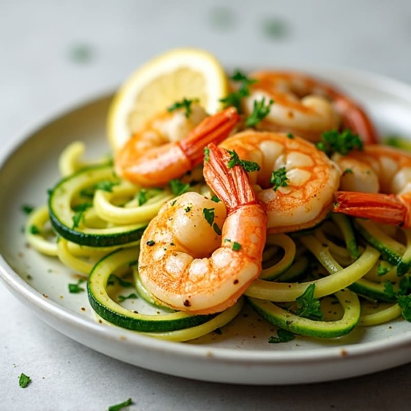 Lemon-Garlic Pan-Seared Shrimp with Fresh Herbs and Zucchini Noodles