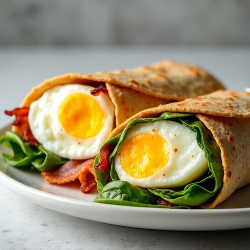 Crispy Turkey Bacon and Egg White Breakfast Wrap with Spinach