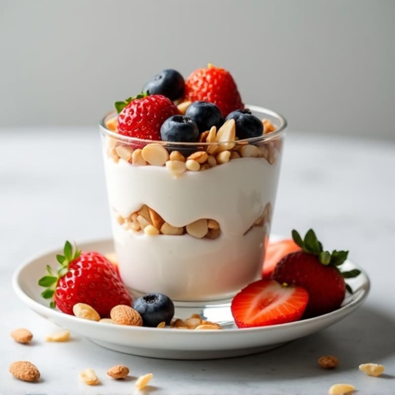 Creamy Greek Yogurt Protein Parfait with Mixed Berries and Almonds