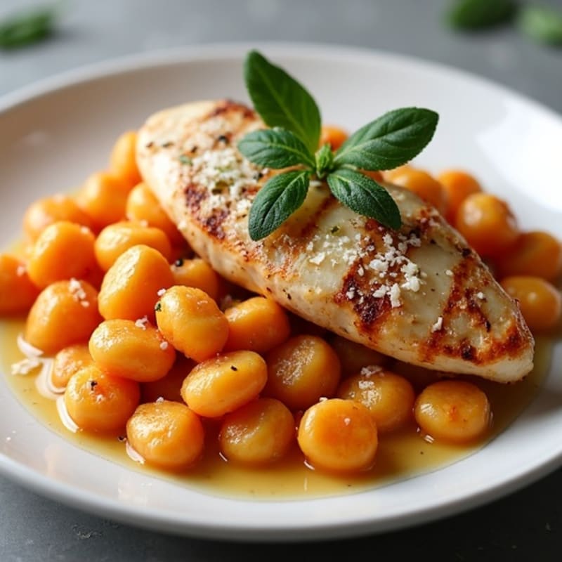 Herb-Roasted Sweet Potato Gnocchi with Sage Brown Butter & Grilled Chicken