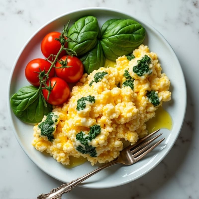 Egg White and Cottage Cheese Scramble with Spinach and Cherry Tomatoes