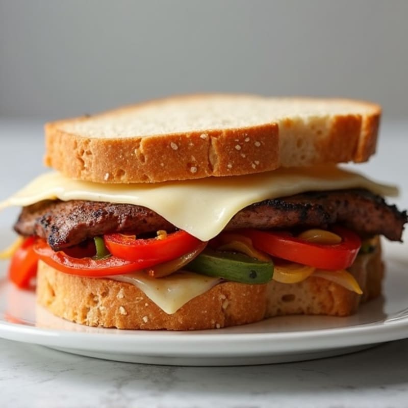 Lean Steak and Sautéed Pepper and Onion Sandwich with Melty Provolone