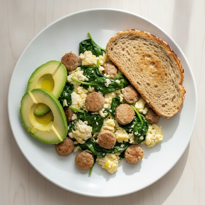 Egg White Scramble with Turkey Sausage and Spinach