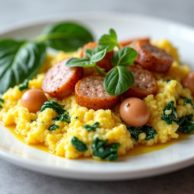 Egg White Scramble with Turkey Sausage and Spinach