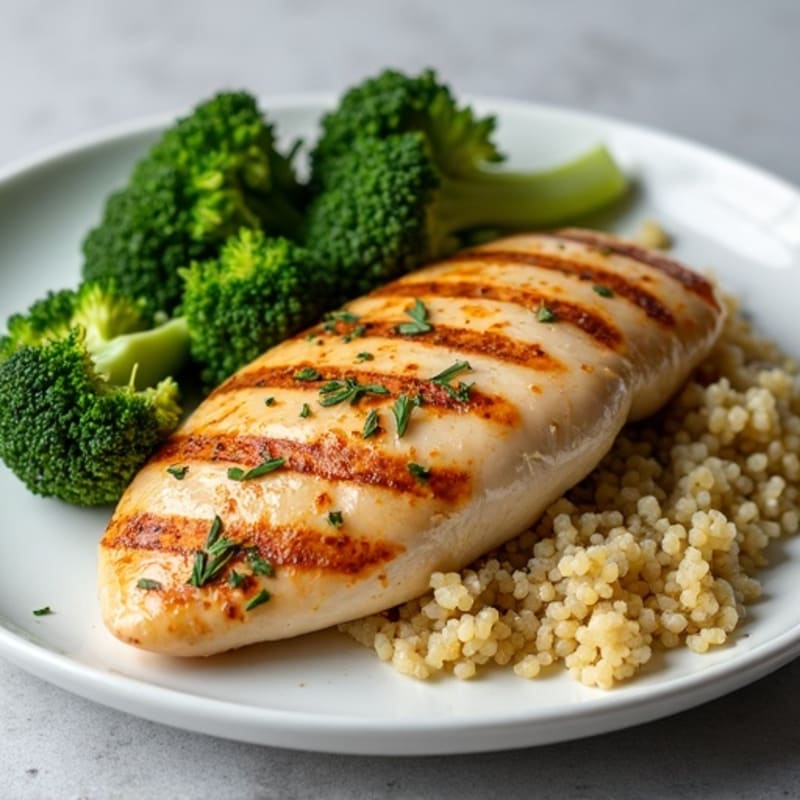 Grilled Chicken Breast with Roasted Broccoli and Quinoa