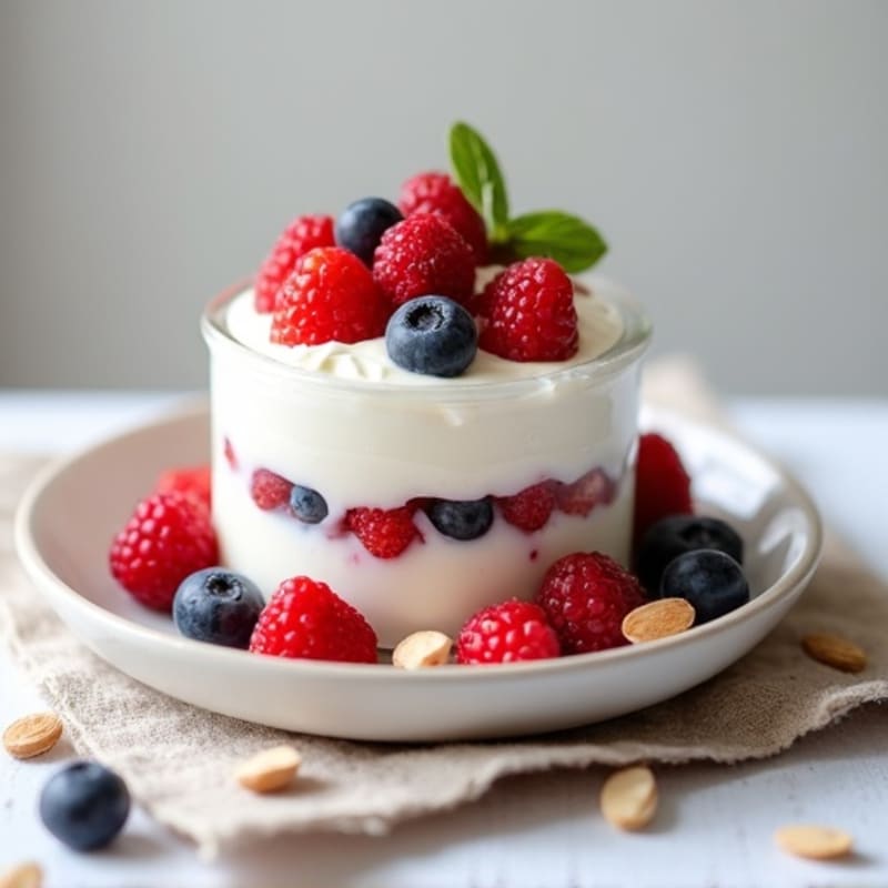 Greek Yogurt Protein Parfait with Mixed Berries and Almonds
