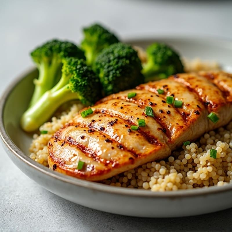 Grilled Chicken Breast with Quinoa and Roasted Broccoli