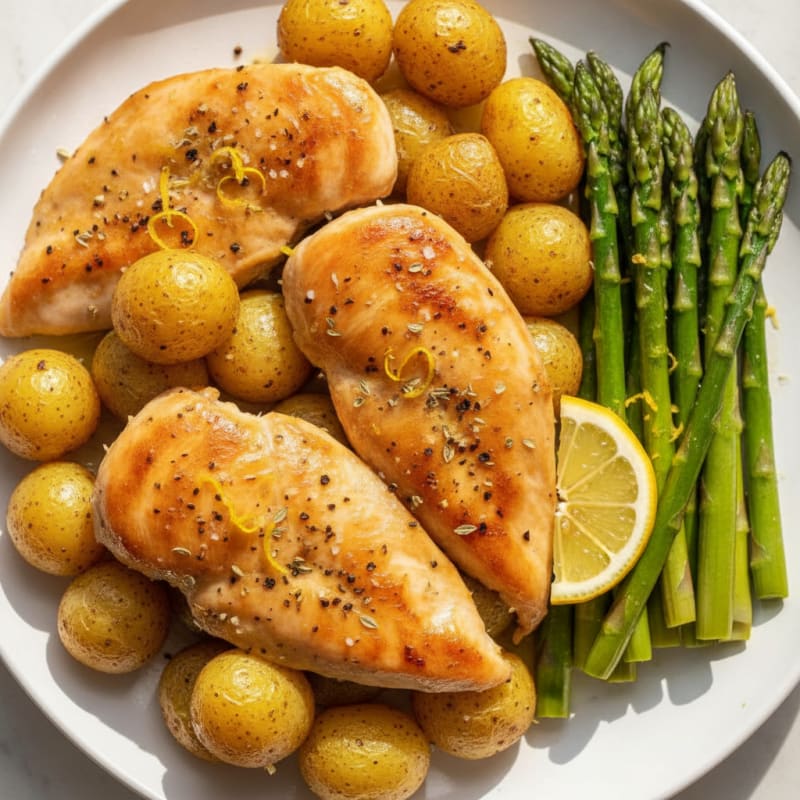 Lemon Herb Roasted Chicken with Asparagus