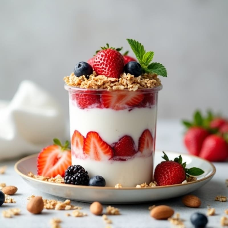 Creamy Greek Yogurt Parfait with Mixed Berries and Almonds