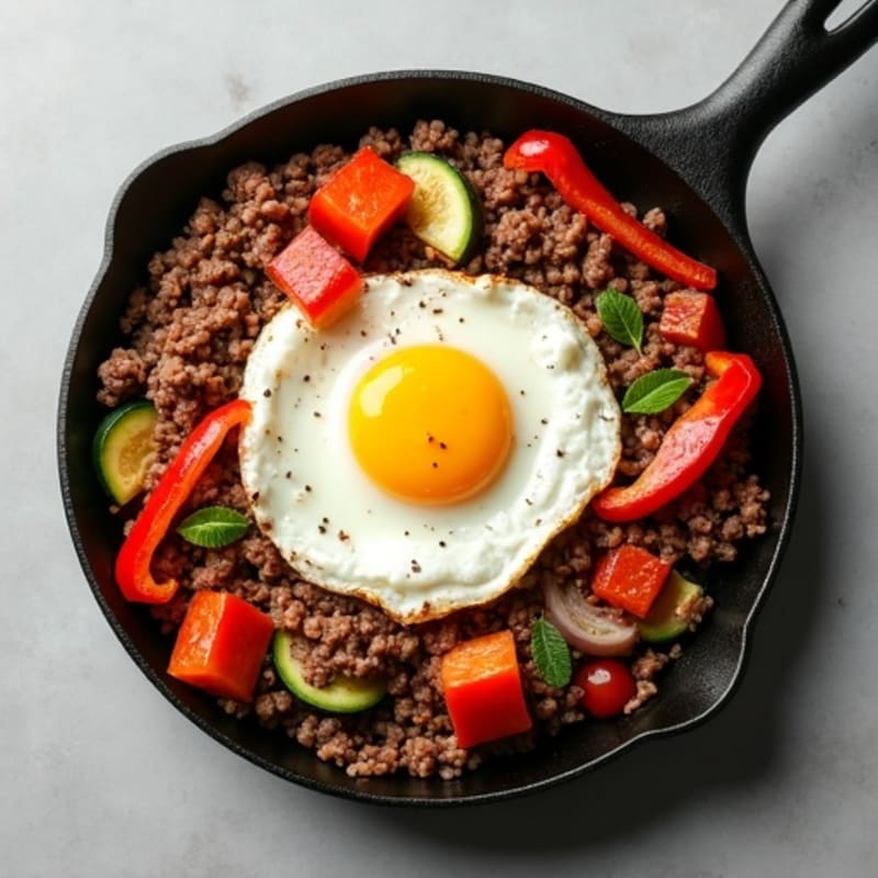 Savory Lean Ground Beef and Roasted Vegetable Skillet