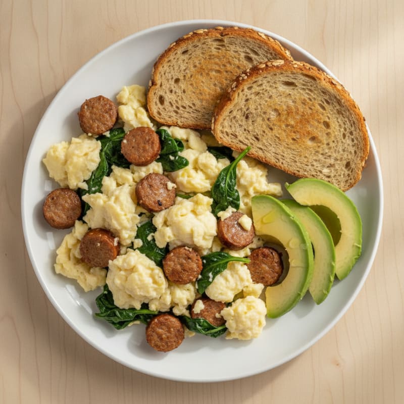 Egg White Scramble with Turkey Sausage and Spinach
