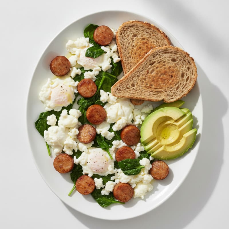 Egg White Scramble with Turkey Sausage and Spinach