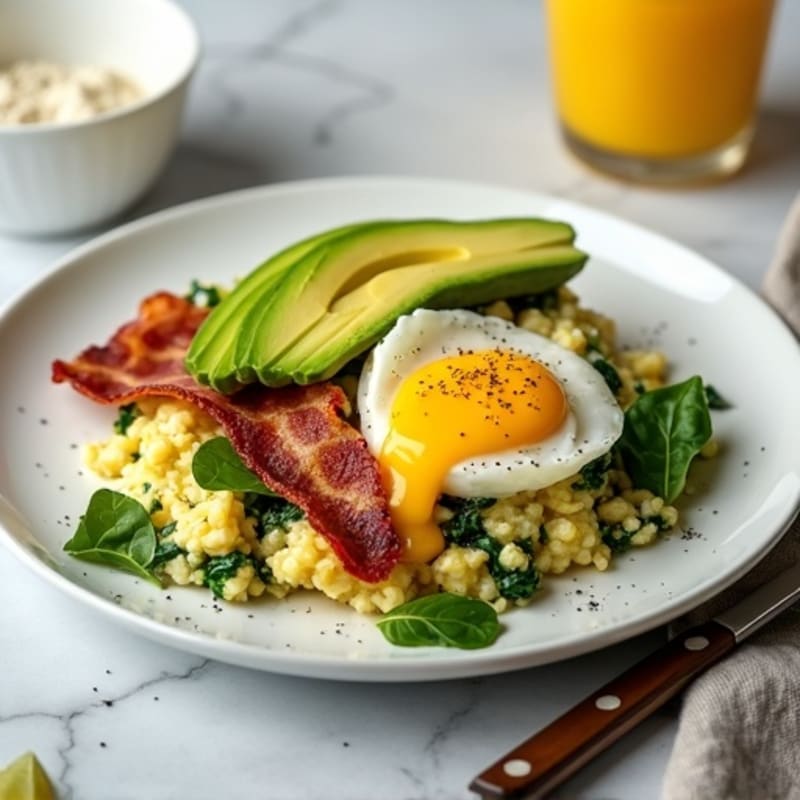 Egg White Spinach Scramble with Turkey Bacon