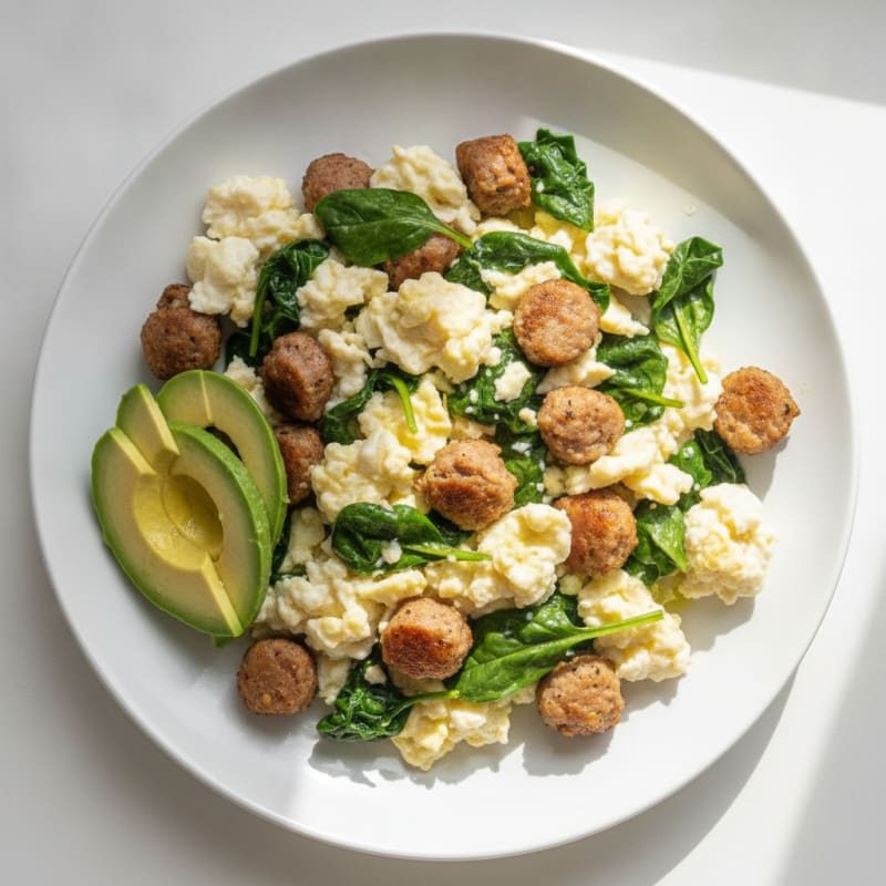 Egg White Scramble with Turkey Sausage and Spinach