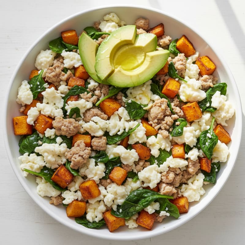 Scrambled Egg White and Turkey Spinach Skillet